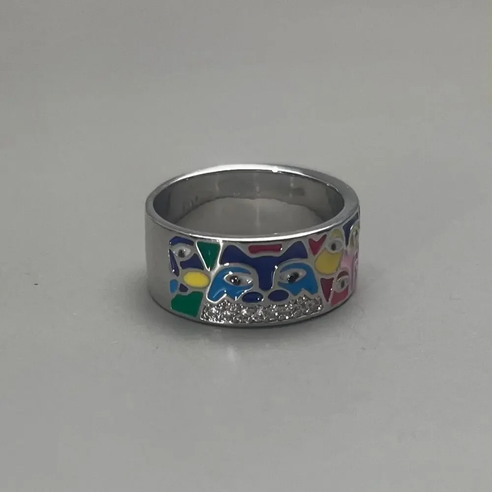Y2K Vintage Silver Mosaic Ring – Size 8, Unisex, Brand New​